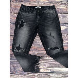 Zara Basic Denim Z1975 Womens Size 6  Straight Slim Black Pants distressed